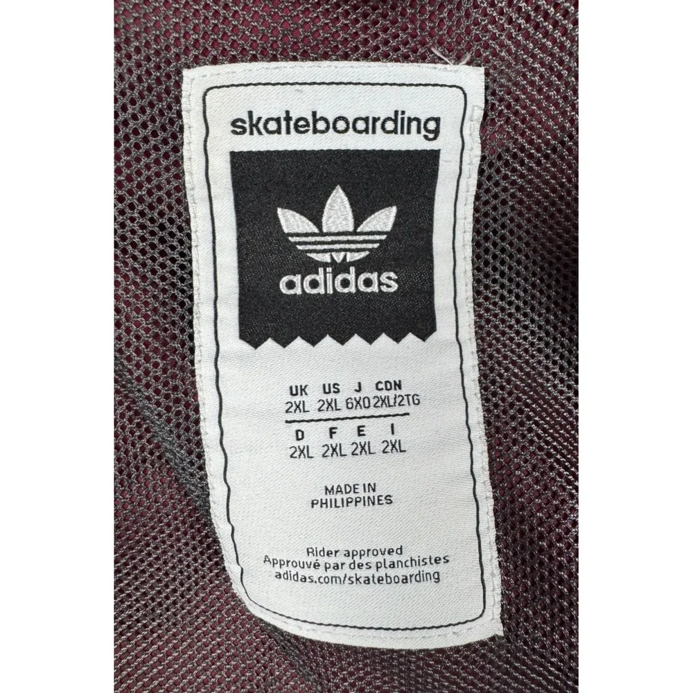 Adidas Trefoil Skateboarding Windbreaker Jacket Burgundy Grey Mens Sz 2XL S93500